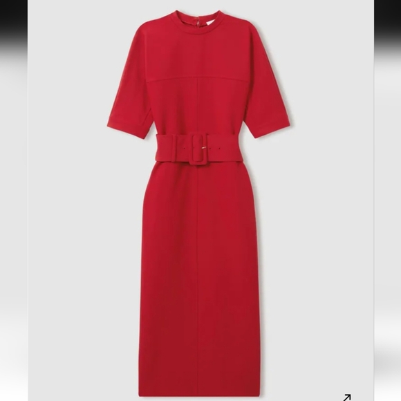 NWT Reiss Naya Belted Midi Dress In Red - Picture 2 of 9